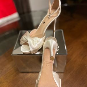 Kate Spade Bridal Satin Bow Sandal 4” heel; 7.5